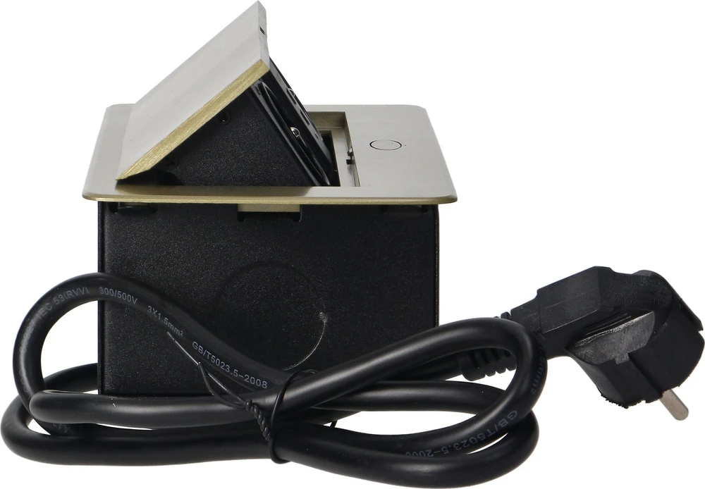 Orno Gniazda Baldų lizdai, įleidžiami į stalviršį, su plokščiu frezuotu kraštu, USB įkrovikliu ir 1,5 m laidu, 2x2P+Z, 2xUSB, žalvario spalvos