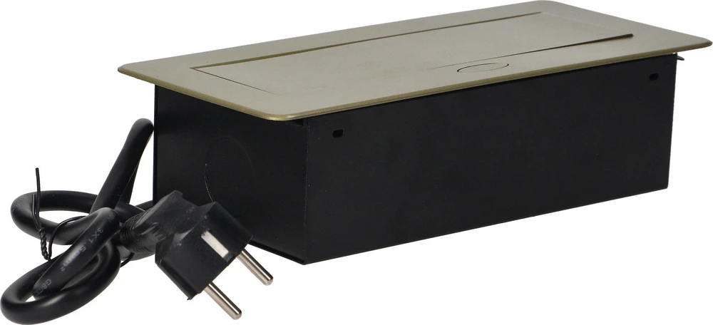 Orno Gniazda Baldų lizdai, įleidžiami į stalviršį, su plokščiu frezuotu kraštu, USB įkrovikliu ir 1,5 m laidu, 2x2P+Z, 2xUSB, žalvario spalvos