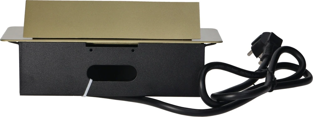 Orno Gniazda Baldų lizdai, įleidžiami į stalviršį, su plokščiu frezuotu kraštu, USB įkrovikliu ir 1,5 m laidu, 2x2P+Z, 2xUSB, žalvario spalvos