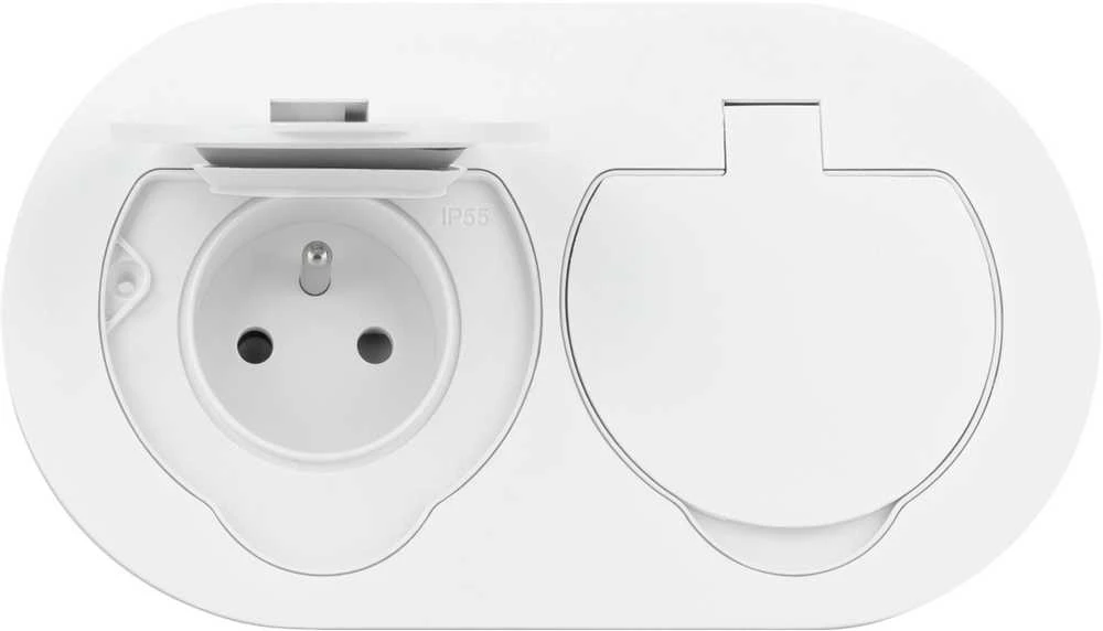 Orno Hermetyczne Hermetiškas dvigubas elektros lizdas, ovalus, IP55, 2x2P+Z (prancūziškas), baltas