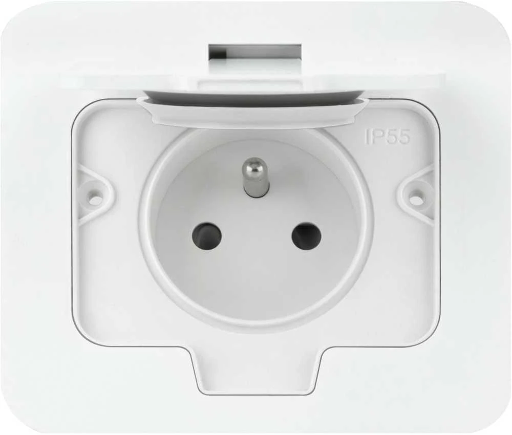 Orno Hermetyczne Hermetiškas stačiakampis elektros lizdas, IP55, 1x2P+Z (prancūziškas), baltas