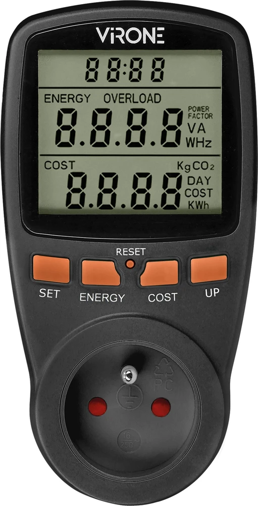Orno Jednotaryfowy Vieno tarifo vatmetras, energijos skaičiuoklė su LCD ekranu, vieno tarifo, įmontuota baterija, juodas