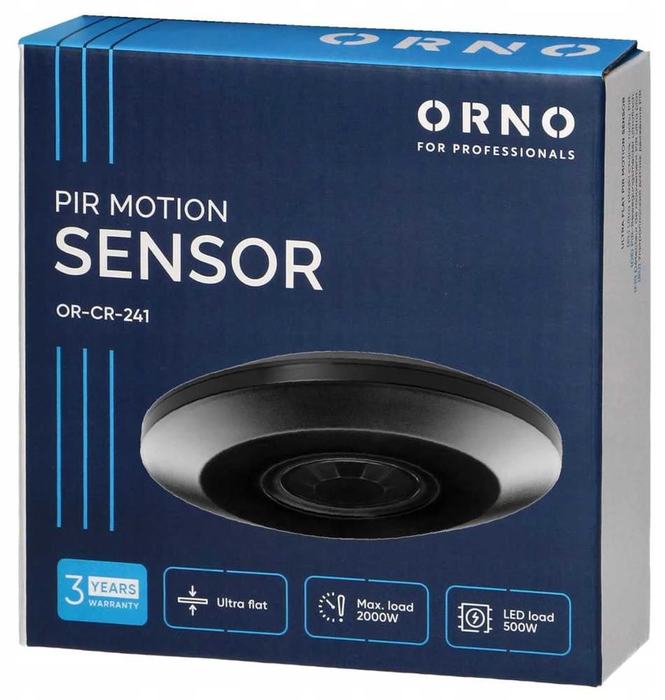 Orno Czujnik 360 laipsnių judesio jutiklis IP20, 2000 W, itin plokščias - 2,5 cm, juodas