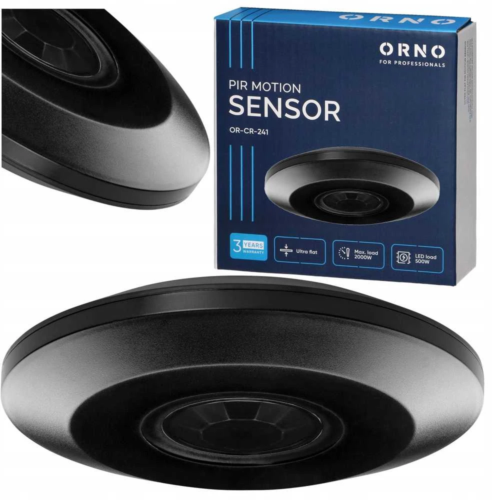 Orno Czujnik 360 laipsnių judesio jutiklis IP20, 2000 W, itin plokščias - 2,5 cm, juodas