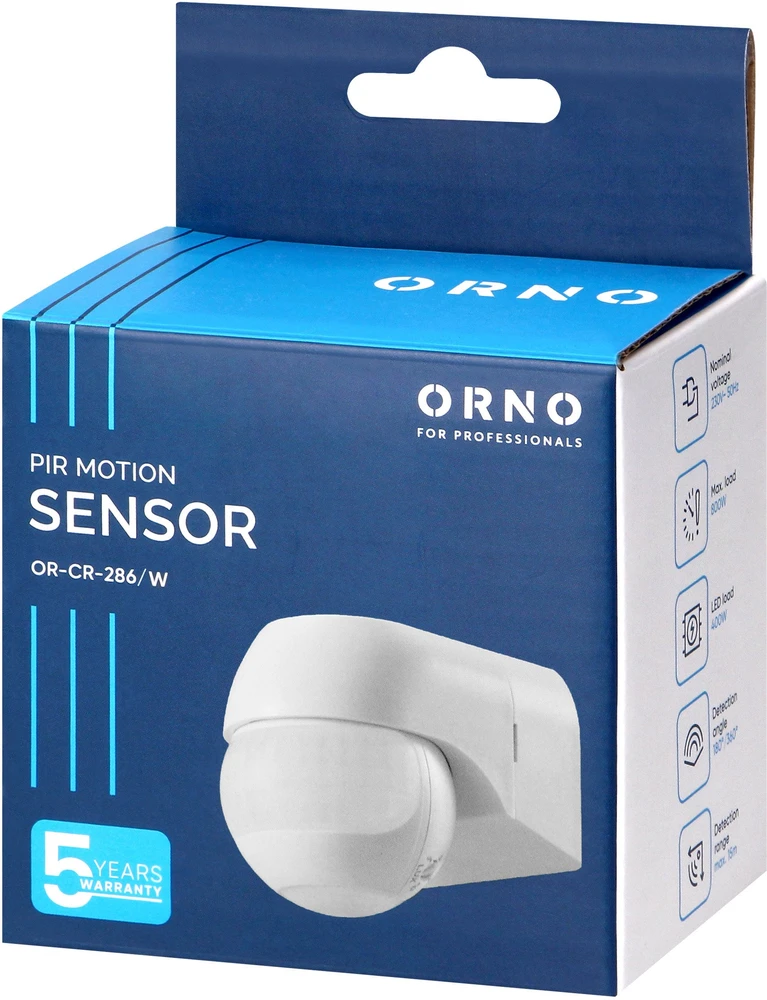 Orno Czujnik Judesio jutiklis 180° IP44, 800W, maks. 15m, mini, baltas