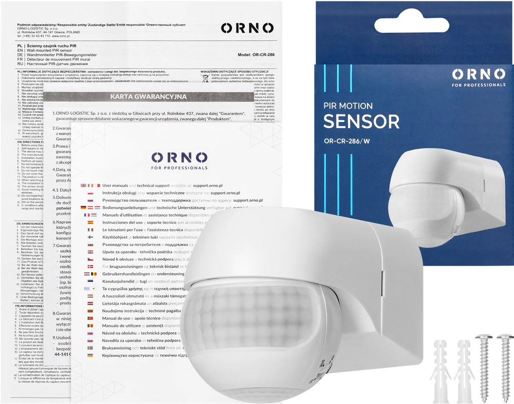 Orno Czujnik Judesio jutiklis 180° IP44, 800W, maks. 15m, mini, baltas