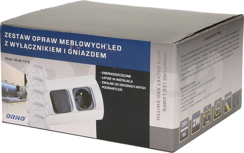 Orno Rinkinys LED baldų šviestuvų komplektas su jungikliu ir 1x2P+Z lizdu