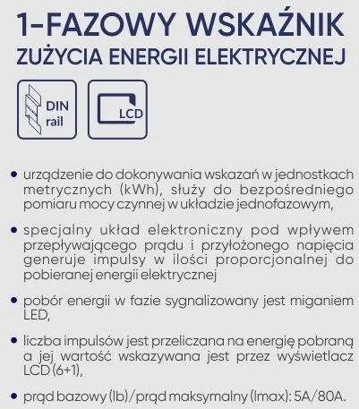 Orno 1 Fazowy 1 fazės elektros energijos suvartojimo indikatorius, 80A, 3 moduliai, DIN TH-35mm