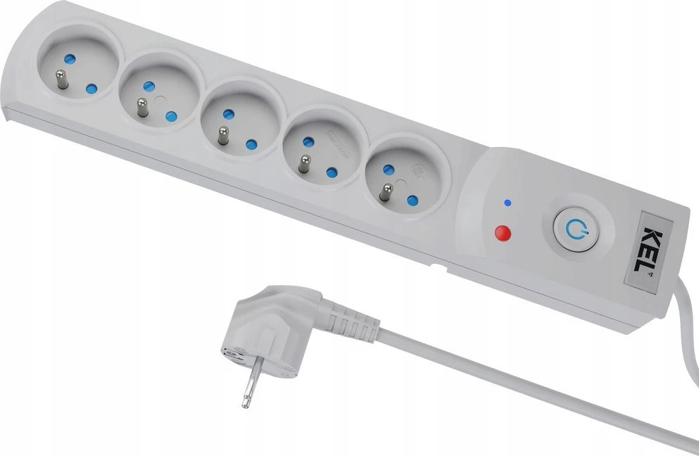 KEL Listwa zasilająca su bezpiecznikiem i układem przeciwprzepięciowym professional, 5 gniazd, ilgis 1,5m, 10a, 230v, 2300w, pilka