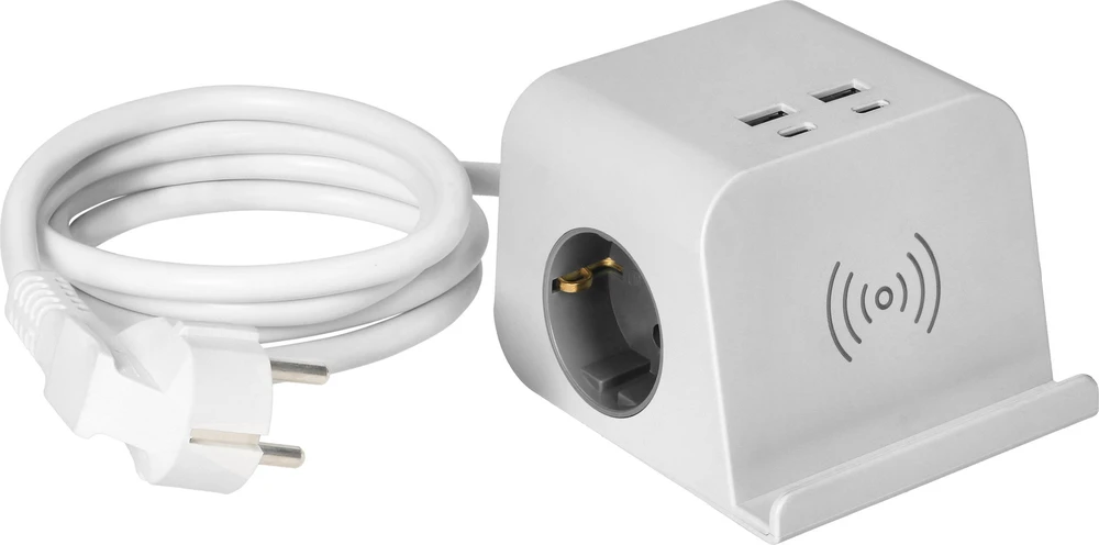 Orno Listwa Stalinis maitinimo lizdas su USB įkrovikliu, varžtiniu tvirtinimo spaustuku ir 1,4 m laidu, 2x2P+Z (Schuko), 4xUSB, baltas
