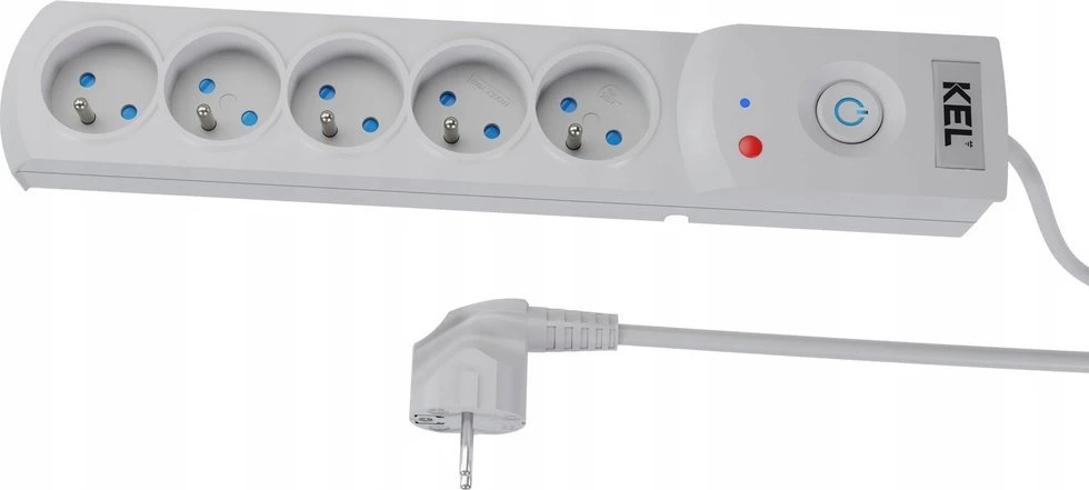 KEL Maitinimo juosta su saugikliu ir apsauga nuo viršįtampių profesional, 5 lizdai, ilgis 3 m, 10 A, 230 V, 2300 W, pilka