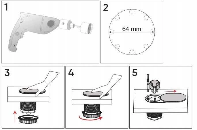 Orno Lizdas Baldinis lizdas Ø6cm, įleidžiamas į stalviršį su stumdomu dangteliu, USB įkrovikliu ir 1,9m laidu, 1x2P+Z (prancūziškas), 2xUSB (A+C tipo; PD20W), sidabrinis