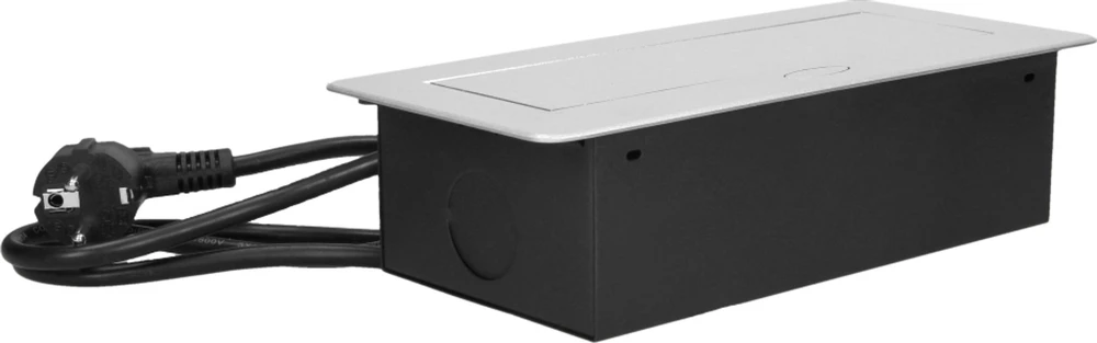 Orno Lizdas Baldų lizdas, įleidžiamas į stalviršį, su plokščiu frezuotu kraštu, USB įkrovikliu ir 3 m laidu, 2x2P+Z, 2xUSB, sidabrinis