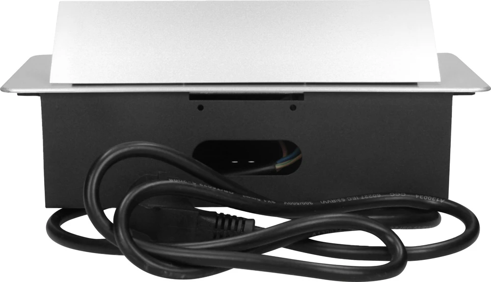 Orno Lizdas Baldų lizdas, įleidžiamas į stalviršį, su plokščiu frezuotu kraštu, USB įkrovikliu ir 3 m laidu, 2x2P+Z, 2xUSB, sidabrinis