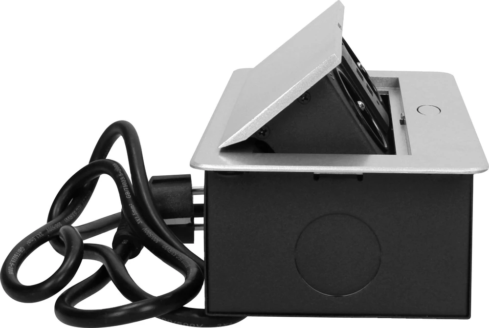 Orno Lizdas Baldų lizdas, įleidžiamas į stalviršį, su plokščiu frezuotu kraštu, USB įkrovikliu ir 3 m laidu, 2x2P+Z, 2xUSB, sidabrinis