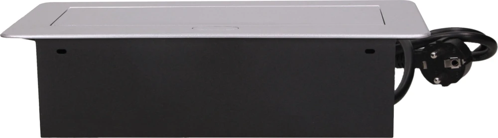 Orno Lizdas Baldų lizdas, įleidžiamas į stalviršį, su plokščiu frezuotu kraštu, USB įkrovikliu ir 3 m laidu, 2x2P+Z, 2xUSB, sidabrinis