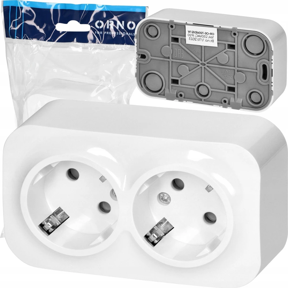 Orno „ToDo“ dvigubas lizdas 2x2P+Z, 16A/230VAC, IP20, Schuko, baltas