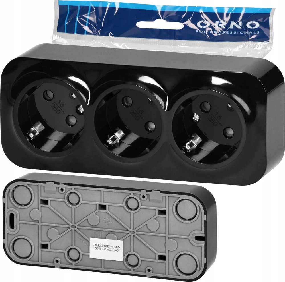 Orno Lizdas „ToDo“ trigubas lizdas 2P+Z Schuko IP20, 16A, 230V AC, juodas