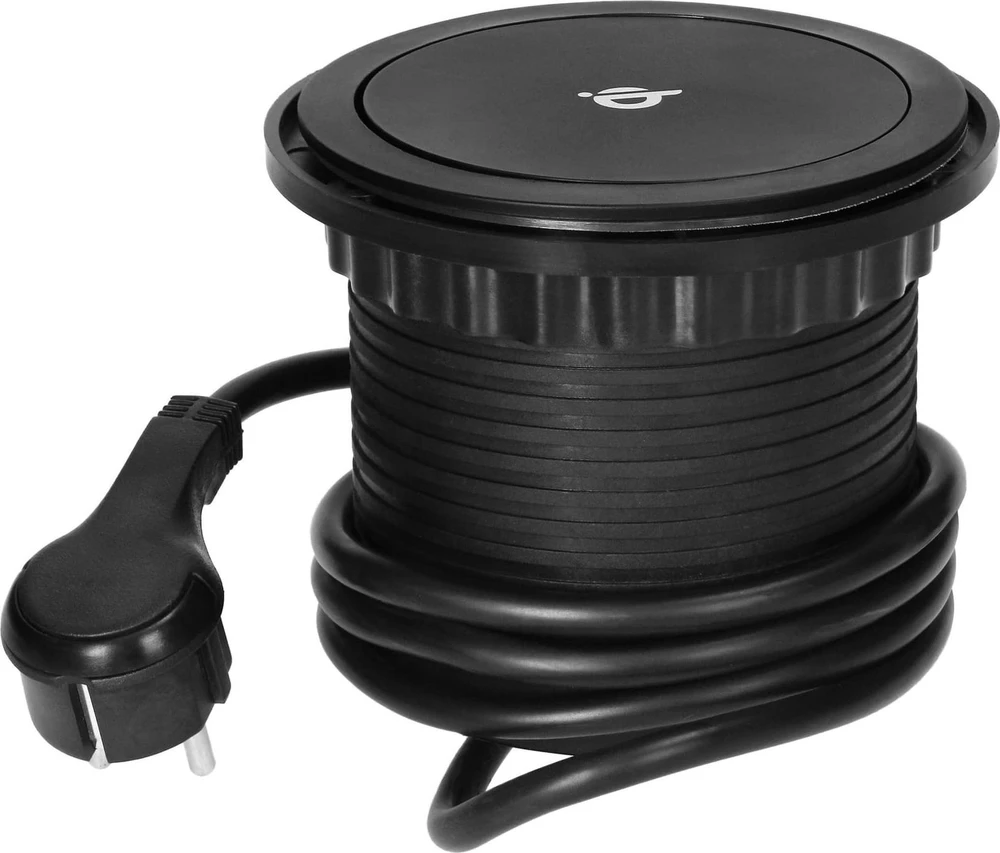 Orno Lizdas Baldinis lizdas Ø10cm, ištraukiamas iš stalo su indukciniu įkrovikliu, USB įkrovikliu ir 1,5m laidu, 3x2P+Z, Qi 1.2.4 maks. 10W, USB A+C QC 3.0