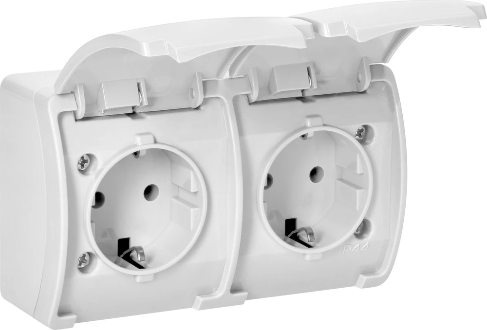 Orno Lizdas Dvigubas lizdas 2x2P+Z Schuko AQUATIC, IP44, baltas