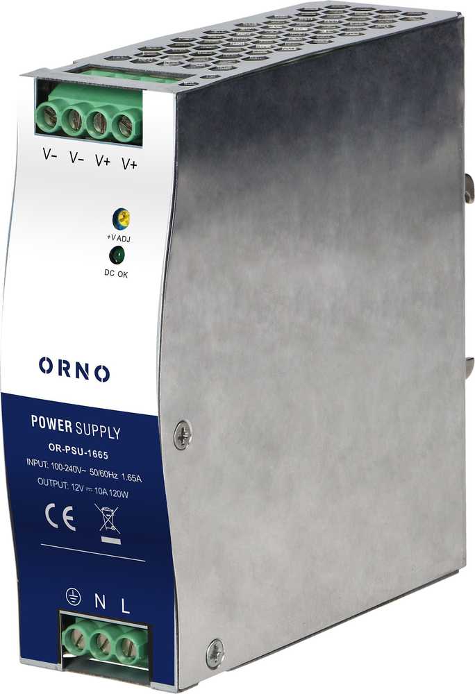 Orno Maitinimo šaltinis Pramoninis maitinimo šaltinis DIN bėgeliui, 12 V DC 10 A 120 W, metalinis korpusas
