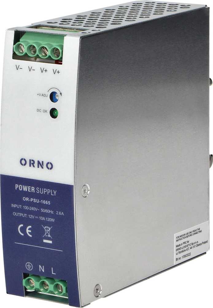 Orno Maitinimo šaltinis Pramoninis maitinimo šaltinis DIN bėgeliui, 12 V DC 10 A 120 W, metalinis korpusas