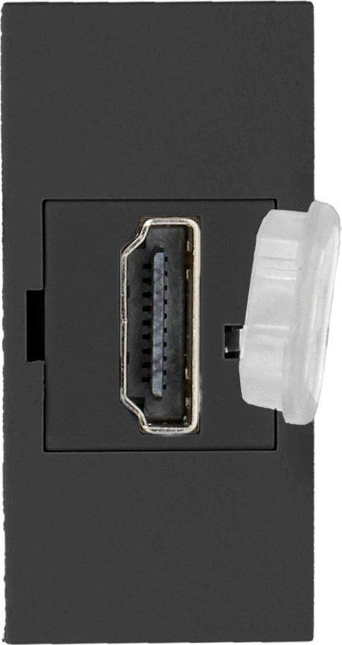 Juodas HDMI lizdas su apsauginiu dangteliu