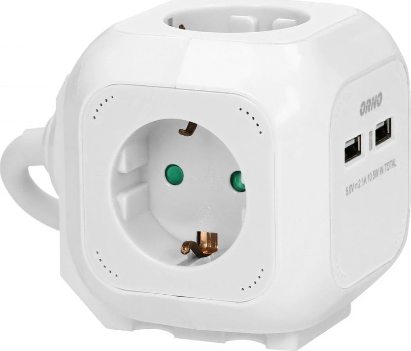Orno Przedłużacz 4 krypčių prailgintuvas 2P+Z (Schuko), 2xUSB įkroviklis, 1,4 m H05VV-F 3x1,5mm2, baltas