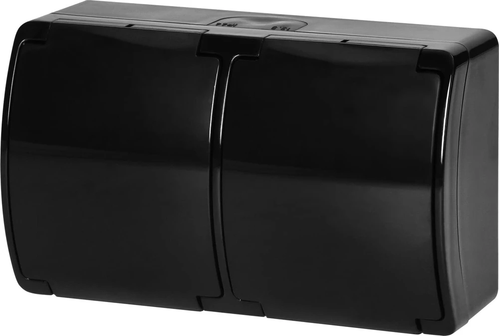 Orno Lizdas Dvigubas kištukinis lizdas 2x2P+Z AQUATIC, IP44, juodas