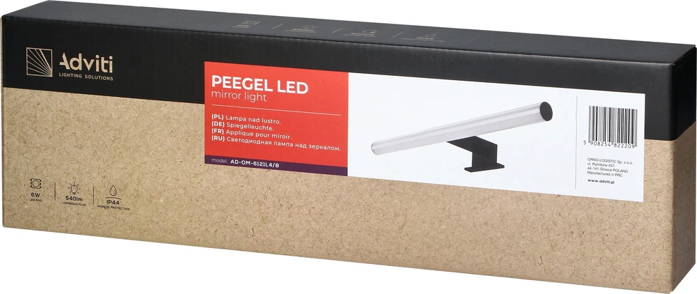 Sieninis šviestuvas Orno PEEGEL LED 6W, veidrodinis šviestuvas, 540lm, 4000K, ilgis 40 cm, plastikas + akrilas, juodas