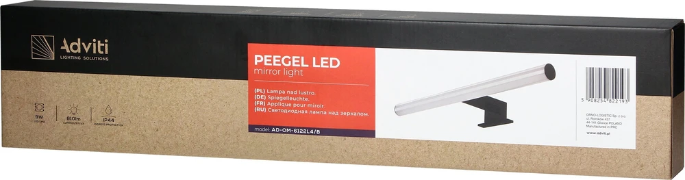 Sieninis šviestuvas Orno PEEGEL LED 9W, veidrodinis šviestuvas, 810lm, 4000K, ilgis 60 cm, plastikas + akrilas, juodas