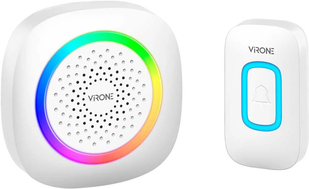 Orno PELA DC, belaidis baterijomis maitinamas durų skambutis, mokymosi sistema, 60 garsų, RGB LED, 300 m, baltas