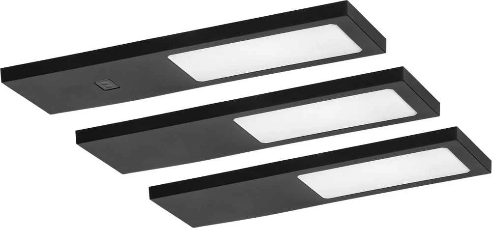 Orno PLANA 3 LED šviestuvų komplektas po spintele, 3x4W, 3x240lm, 4000K, su bekontakčiu jungikliu, juodos spalvos