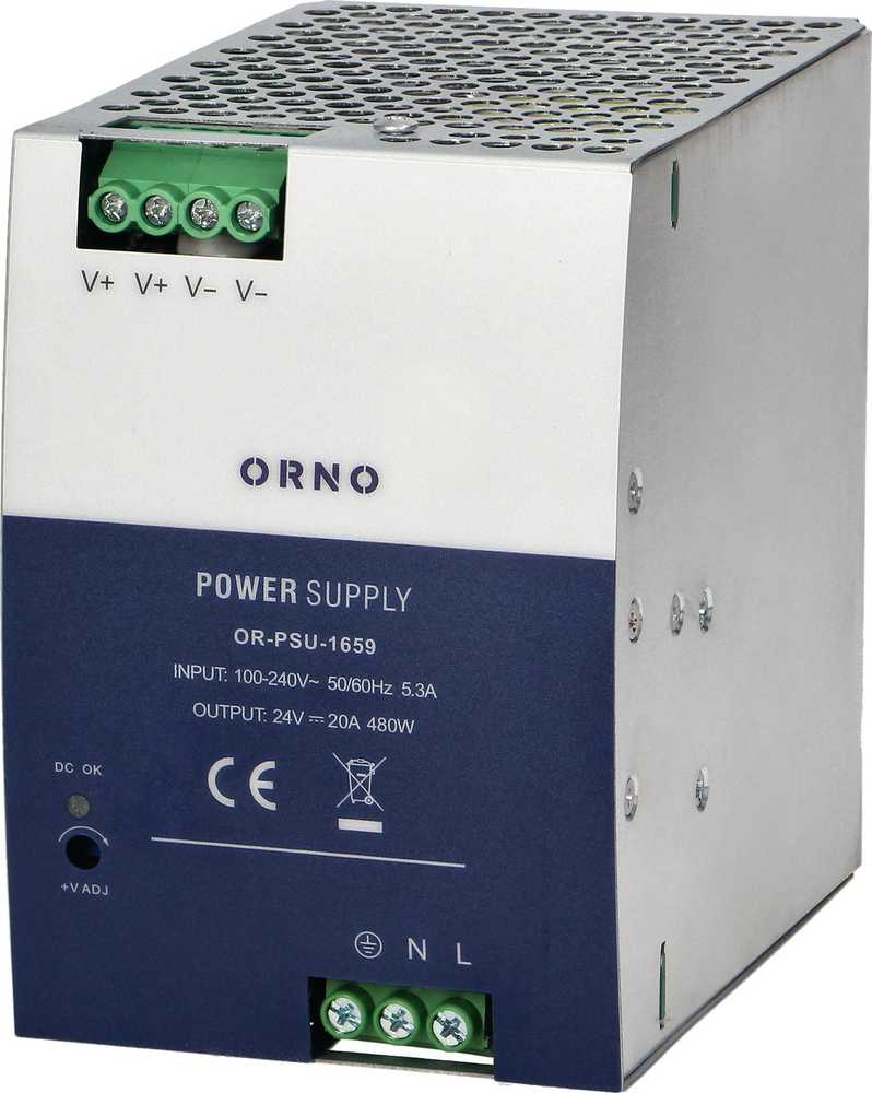 Orno Maitinimo šaltinis Pramoninis maitinimo šaltinis, DIN bėgelis, 24 V nuolatinės srovės, 20 A, 480 W, metaliniame korpuse