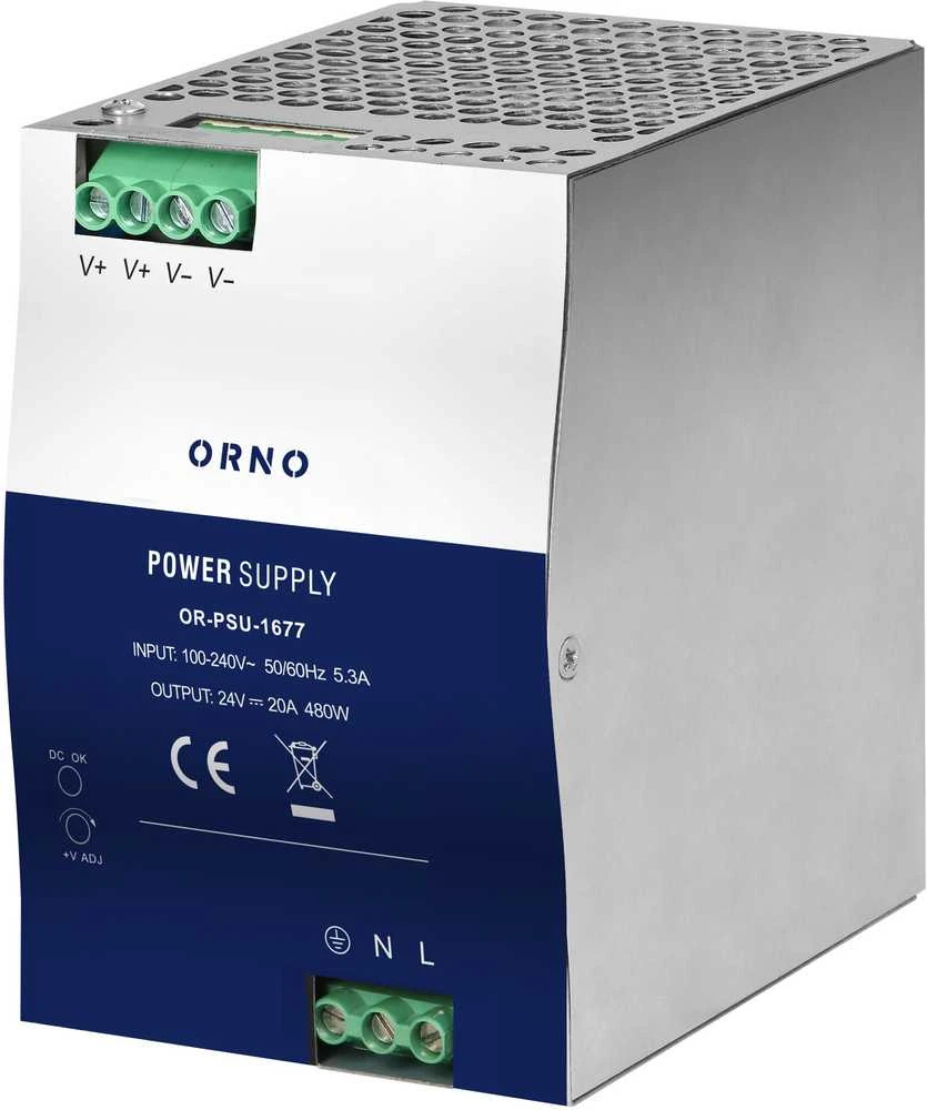 Orno Maitinimo šaltinis Pramoninis maitinimo šaltinis, DIN bėgelis, 24 V nuolatinės srovės, 20 A, 480 W, metaliniame korpuse