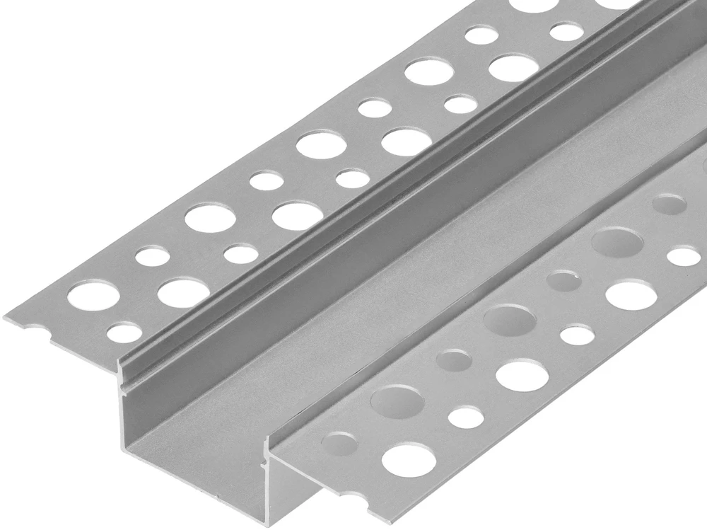 Orno Aliuminio profilis 2 LED juostoms, 2000 x 57,89 x 9,8 mm, įleidžiamas į gipso kartoną, sidabrinis