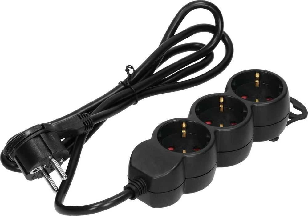 Orno Przedłużacz 3 krypčių prailgintuvas 2P+Z (Schuko), 1,5 m H05VV-F 3x1,5mm2, Imax=16A, plokščias kištukas, juodas