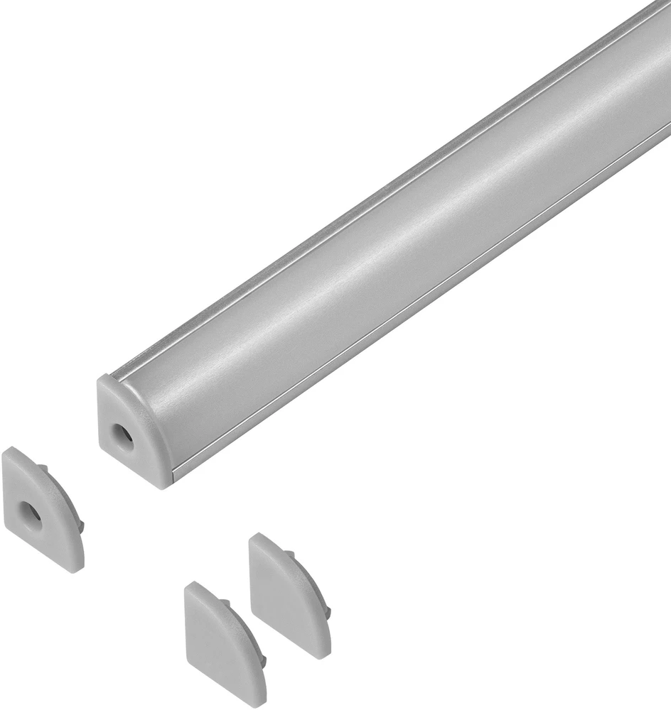 Orno Rinkinys: Komplektas: aliuminio profilis LED juostoms, 2000 x 10 x 10 mm, kampinis, sidabrinis, opalo spalvos dangtelis, 4 galiniai dangteliai
