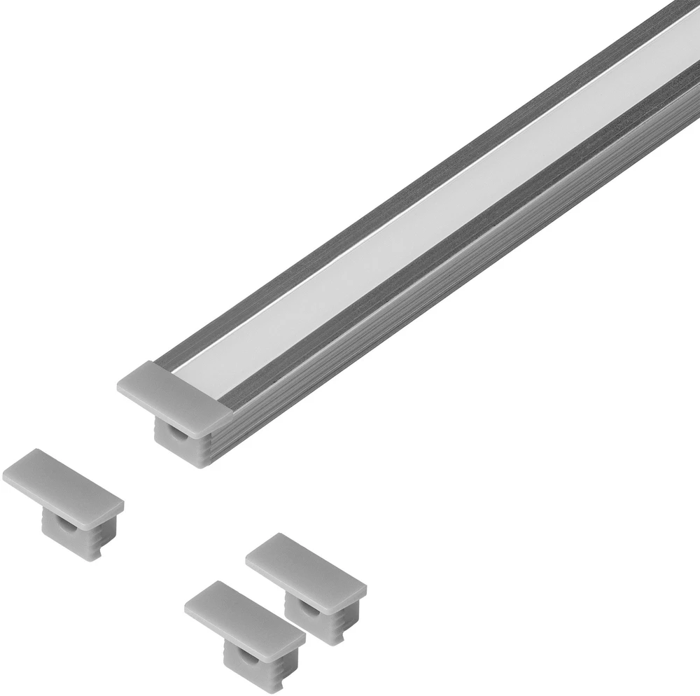 Orno Rinkinys: Komplektas: aliuminio profilis LED juostoms, 2000 x 12,8 x 9 mm, įleidžiamas, sidabrinis, opalo spalvos dangtelis, 4 galiniai dangteliai