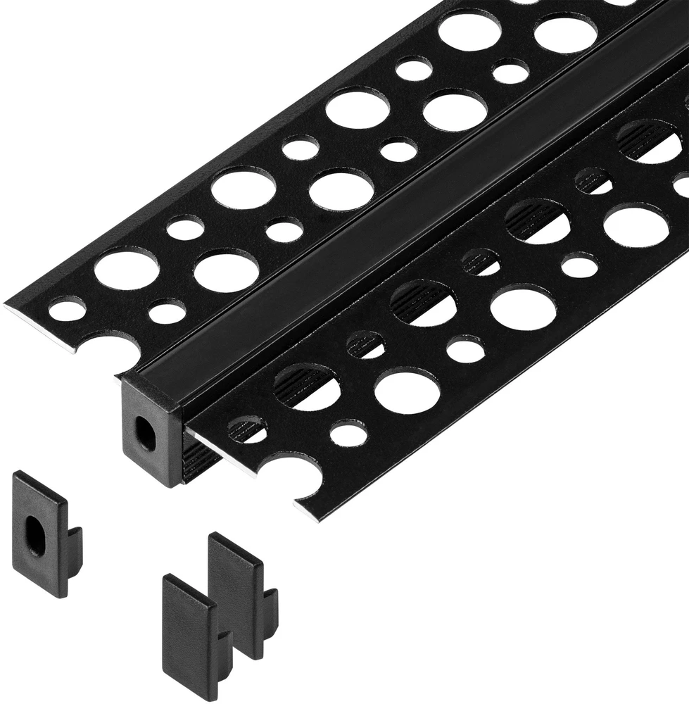 Orno Rinkinys: Komplektas: aliuminio profilis LED juostoms, 2000 x 47,7 x 11,9 mm, įleidžiamas, juodas, juodas dangtelis, 4 galiniai dangteliai