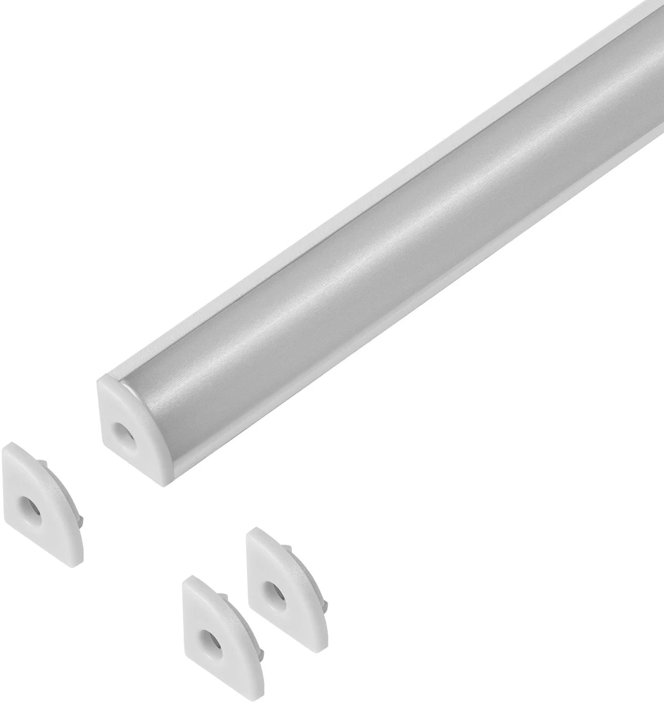 Orno Rinkinys: Komplektas: aliuminio profilis LED juostoms, 2000 x 18 x 18 mm, kampinis, baltas, matinis dangtelis, 4 galiniai dangteliai