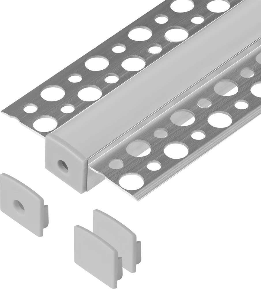 Orno Rinkinys: Komplektas: aliuminio profilis LED juostoms, 2000 x 55 x 13 mm, įleidžiamas, sidabrinis, opalo spalvos dangtelis, 4 galiniai dangteliai