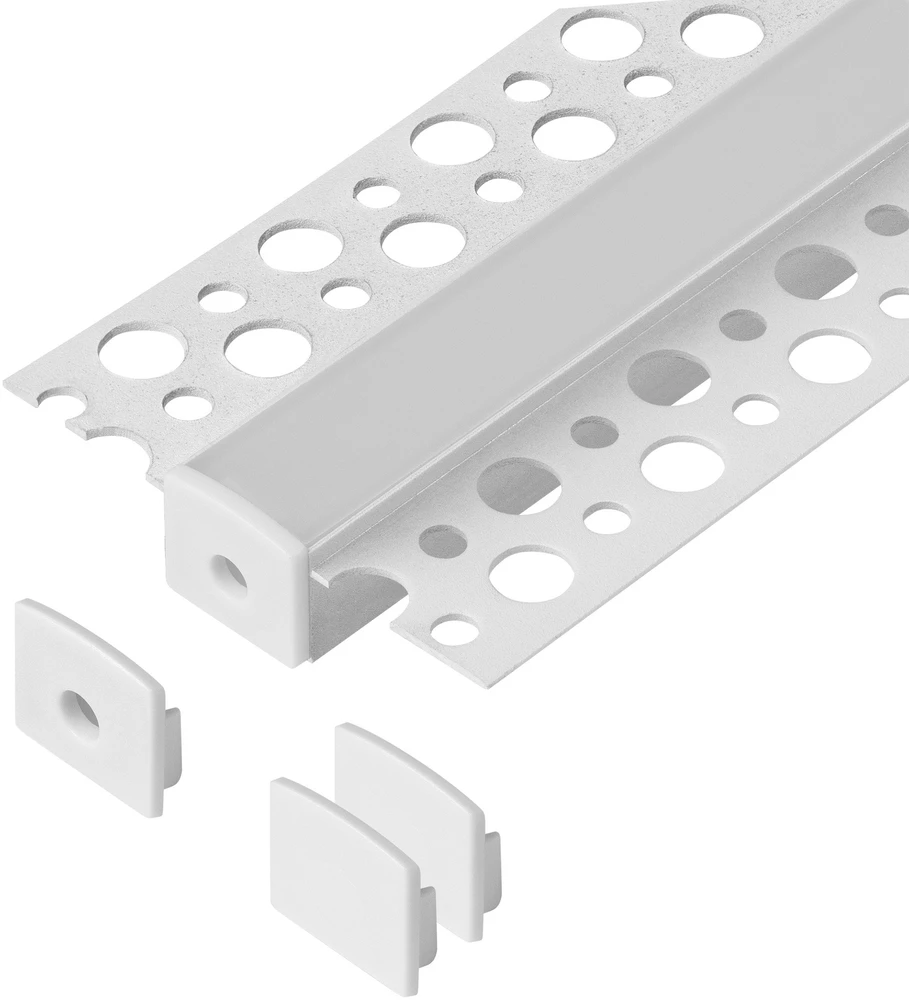 Orno Rinkinys: Komplektas: aliuminio profilis LED juostoms, 2000 x 55 x 13 mm, įleidžiamas, baltas, opalo spalvos dangtelis, 4 galiniai dangteliai