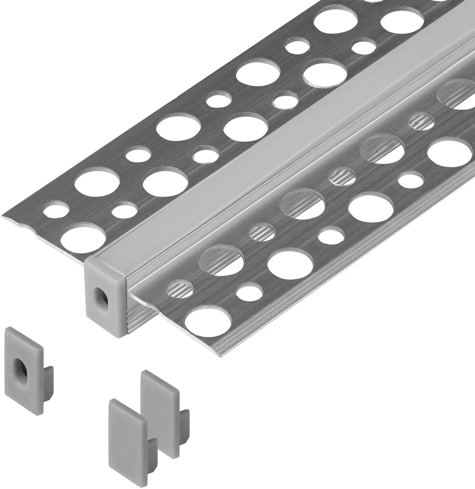 Orno Rinkinys: Komplektas: aliuminio profilis LED juostoms, 2000 x 47,7 x 11,9 mm, įleidžiamas, sidabrinis, opalo spalvos dangtelis, 4 galiniai dangteliai