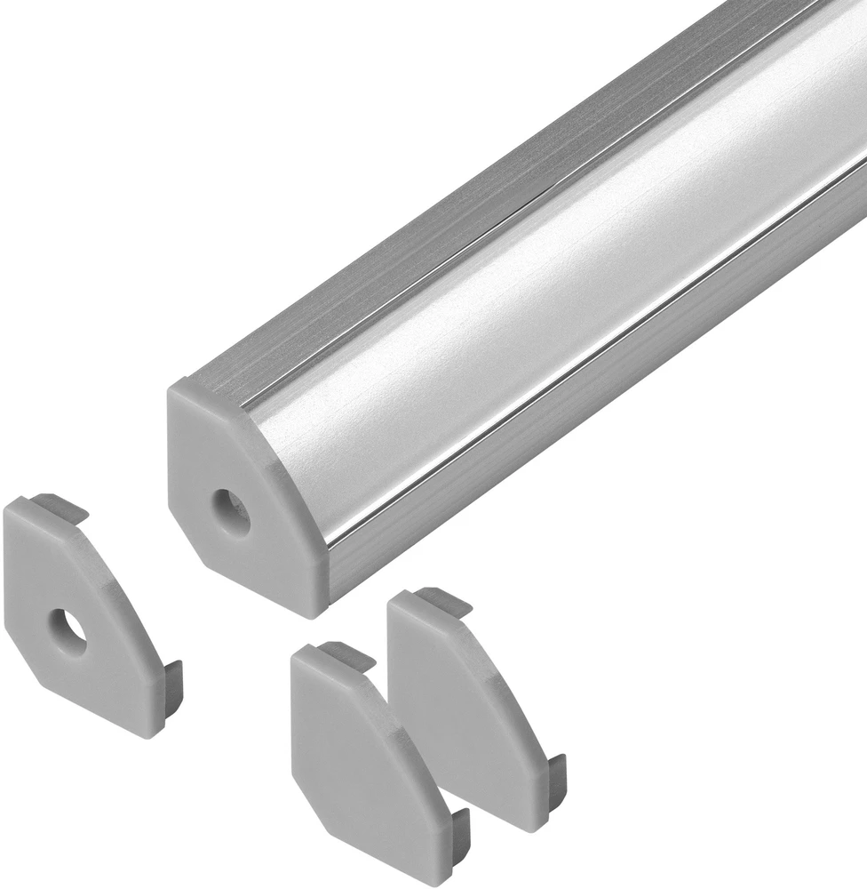 Orno Rinkinys: Komplektas: aliuminio profilis LED juostoms, 2000 x 18 x 18 mm, kampinis, sidabrinis, matinis dangtelis, 4 galiniai dangteliai