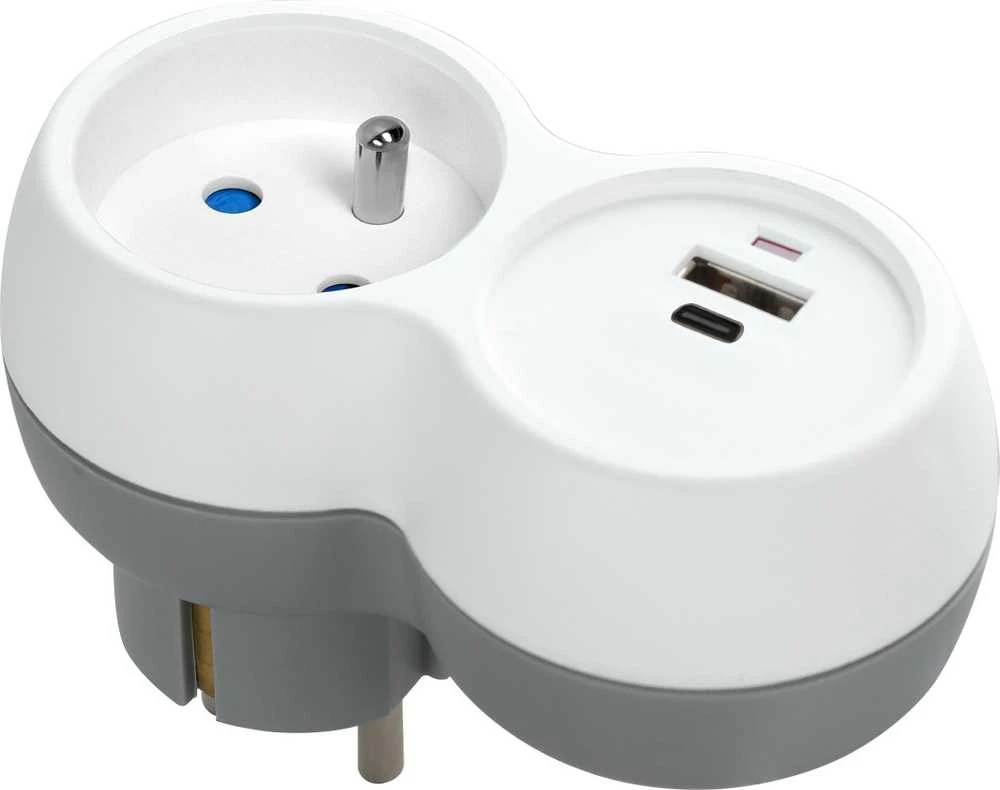 Orno Rozgałęźnik Skirstytuvas 2P+Z, USB-A+C, baltai pilkas