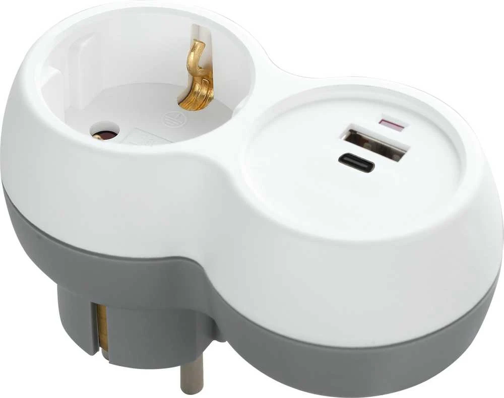 Orno Rozgałęźnik Skirstytuvas 2P+Z, USB-A+C, schuko, baltai pilkas