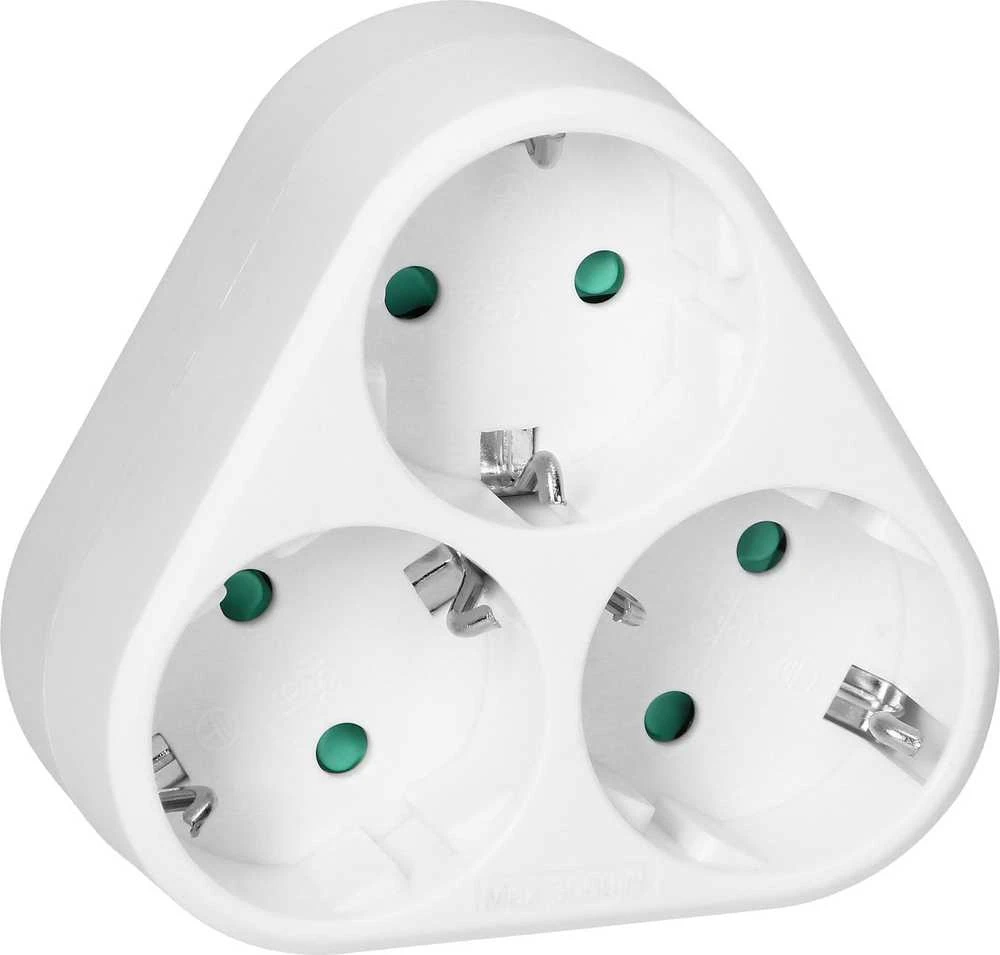 Orno Trijų lizdų Schuko tipo baltas kištukinis adapteris
