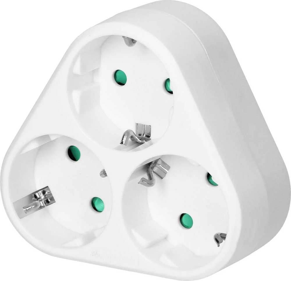 Orno Trijų lizdų Schuko tipo baltas kištukinis adapteris