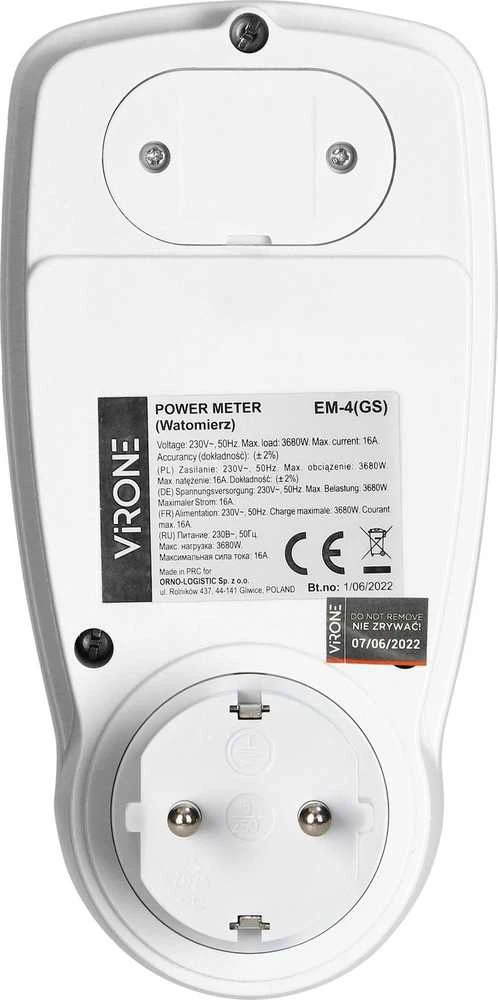 Orno Jednotaryfowy Vieno tarifo vatmetras, energijos skaičiuoklė su LCD ekranu, vieno tarifo, įmontuota baterija, „Schuko“ versija